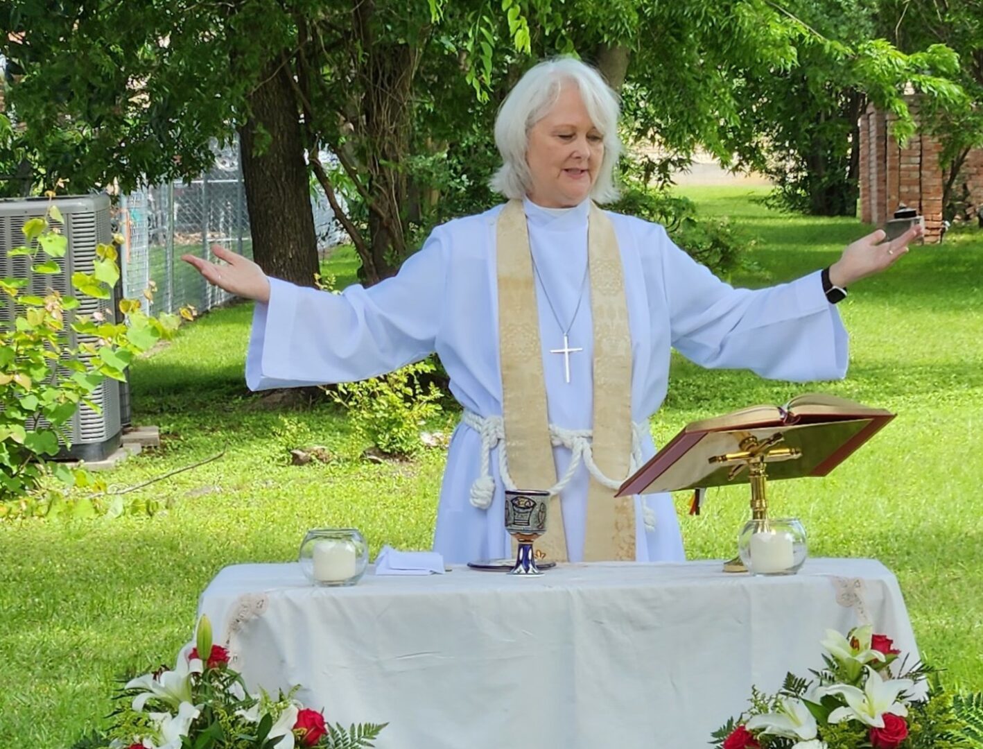 Rev. Karen at outdoor service